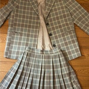 Plaid Blazer and Skirt Set